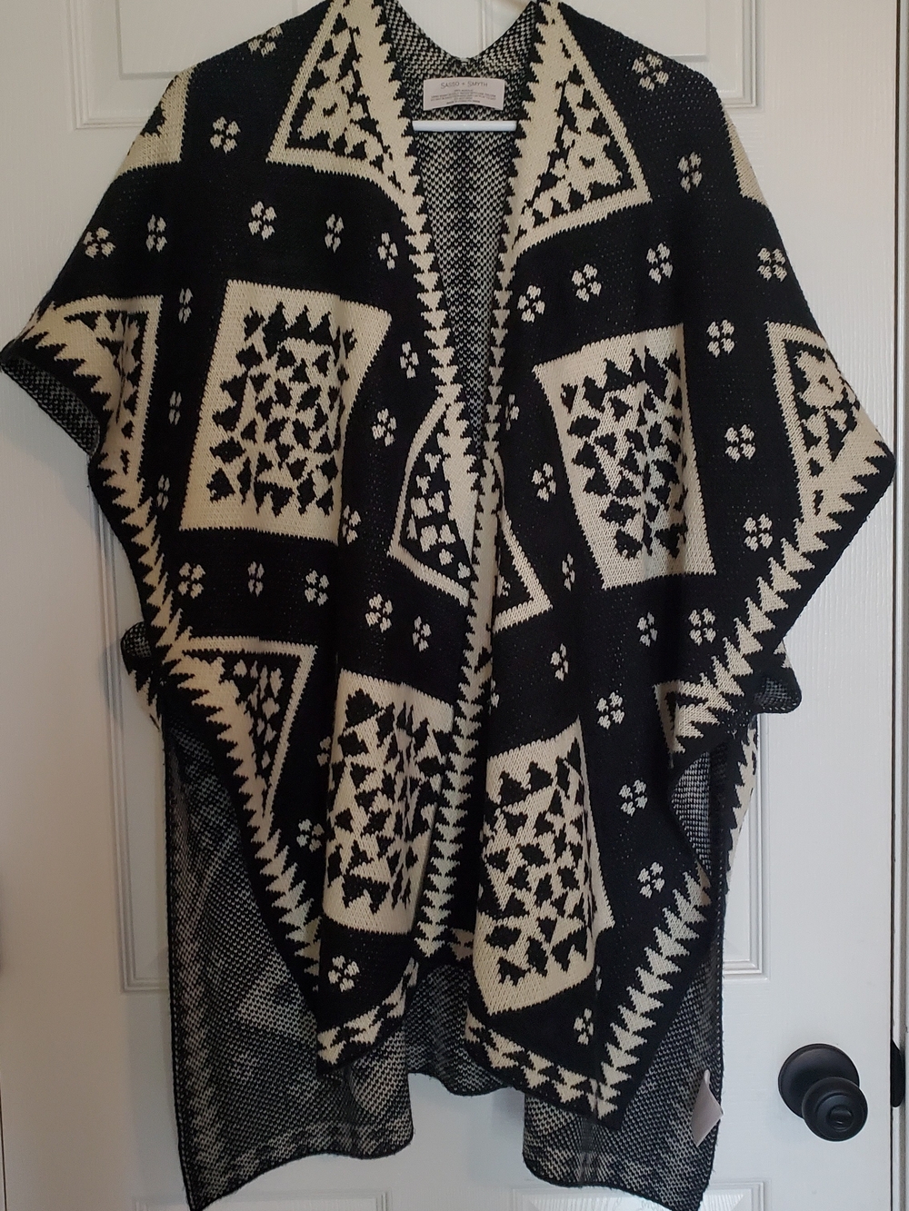 Sasso + Smyth Geometric Knit Poncho Sweater